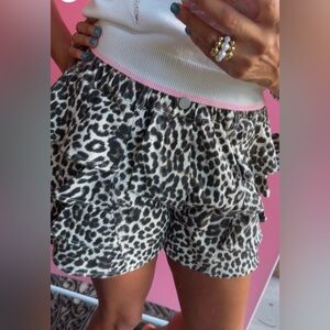 Leopard Denim Ruffle Shorts